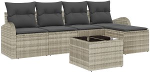 vidaXL 6-częściowy zestaw sof ogrodowych z poduszkami szary polirattan 2