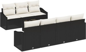vidaXL Zestaw sof ogrodowych w 8 częściach z poduszkami Czarny Polirattan 2