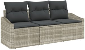 vidaXL 3-częściowy Zestaw Sof Ogrodowych z Poduszkami Jasnoszary Poli Rattan 2