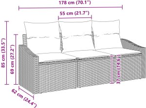 vidaXL 3-częściowy Zestaw Sof Ogrodowych z Poduszkami Jasnoszary Poli Rattan 7