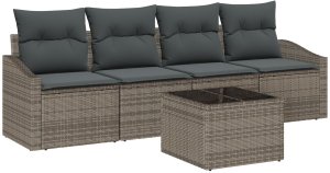 vidaXL 5-częściowy Zestaw Sofowy z Poduszkami Szary Polirattan 2