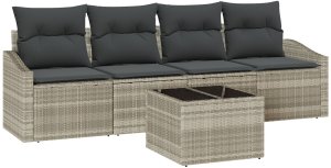 vidaXL Zestaw Sofy Ogrodowej 5 Elementów Z Poduszkami W Jasnoszarym Polirattanie 2