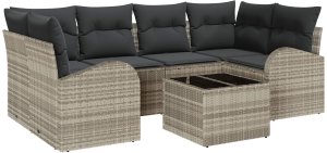 vidaXL 7-częściowy zestaw sof ogrodowych z poduszkami w szarym polirattanie 2