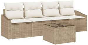 vidaXL Zestaw 5-częściowy sof ogrodowych z poduchami w beżowym kolorze 2