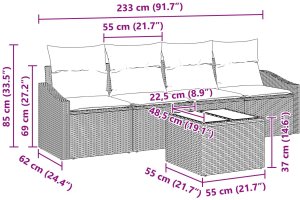 vidaXL Zestaw 5-częściowy sof ogrodowych z poduchami w beżowym kolorze 8