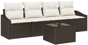 vidaXL Zestaw sof ogrodowych w 5 częściach z poduszkami Brązowy Polirattan 2
