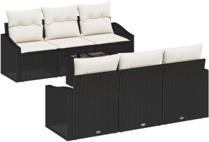 vidaXL Zestaw Sofy Ogrodowej z Poduszkami Czarny Polirattan 2