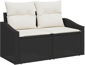 vidaXL Zestaw Sofy Ogrodowej z Poduszkami Czarny Polirattan 4