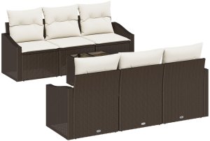 vidaXL Zestaw sof ogrodowych 7 elementów z poduszkami Brązowy 2