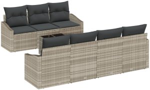vidaXL Zestaw sof ogrodowych 8 elementów z poduszkami jasnoszary poli rattan 2