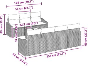 vidaXL Zestaw sof ogrodowych 8 elementów z poduszkami jasnoszary poli rattan 8