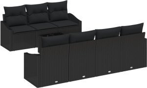 vidaXL Zestaw sofy ogrodowej 8 częsciowy z poduszkami czarny polirattan 2