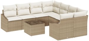vidaXL 9-częściowy zestaw sof ogrodowych z poduszkami beżowy polirattan 2