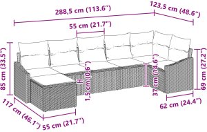 vidaXL Zestaw 7 Elementów Sofy Ogrodowej z Poduszkami Jasnoszary Polirattan 9