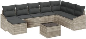 vidaXL 9-częściowy Zestaw Sofy Ogrodowej z Poduszkami Szary Poly Rattan 2