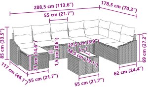 vidaXL 9-częściowy Zestaw Sofy Ogrodowej z Poduszkami Szary Poly Rattan 10