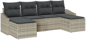 vidaXL Zestaw Sofy Ogrodowej w 6 Częściach z Poduszkami Szary Poli Rattan 2