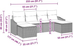 vidaXL Zestaw Sofy Ogrodowej w 6 Częściach z Poduszkami Szary Poli Rattan 8