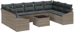 vidaXL Zestaw 9-częściowy sof ogrodowych z poduszkami czarny poli-rattan 2
