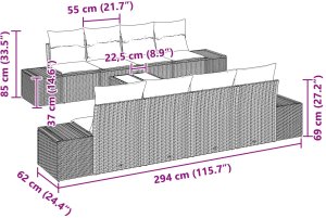 vidaXL 9-częściowy Zestaw Sof Ogrodowych z Poduszkami Beżowymi Polirattan 8