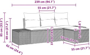 vidaXL Zestaw sof ogrodowych w 4 częściach z poduszkami Szary Polirattan 8