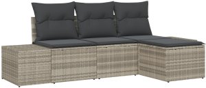 vidaXL 4-częściowy zestaw sofy ogrodowej z poduszkami jasnoszary polirattan 2