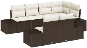 vidaXL Zestaw Sofy 7-częściowej z Poduszkami Brązowy Rattan Polietylenowy 2