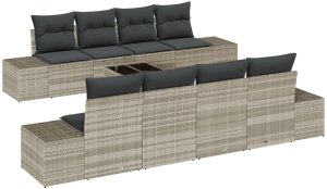 vidaXL Zestaw 9-częściowy sofy ogrodowej z poduszkami Jasnoszary Polirattan 2
