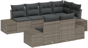 vidaXL Sofa 7-osobowa ogrodowa z poduszkami Szary Poli Rattan 2
