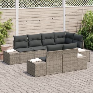 vidaXL Sofa 7-osobowa ogrodowa z poduszkami Szary Poli Rattan 3