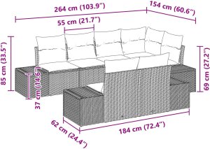 vidaXL Sofa 7-osobowa ogrodowa z poduszkami Szary Poli Rattan 8