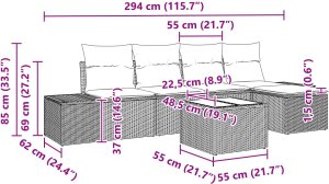 vidaXL Zestaw sof ogrodowych 6-częściowy z szarymi poduszkami 9