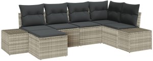 vidaXL Zestaw Sofy Ogrodowej Składający się z 6 Części z Poduszkami Jasnoszary Polirattan 2