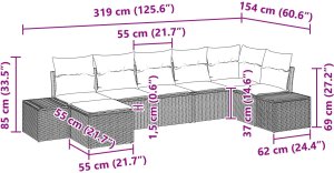 vidaXL Zestaw sof ogrodowych 7 elementów z poduszkami jasnoszary rattan 9