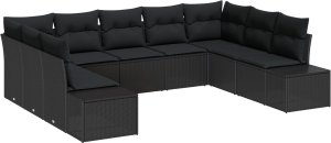 vidaXL 9-częściowy zestaw sof ogrodowych z poduszkami Czarny Polirattan 2