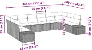 vidaXL 10-częściowy zestaw sofy ogrodowej z poduszkami w czarnym polirattanie 8