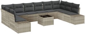 vidaXL Zestaw kanapowy z 11 elementami i szarymi poduszkami z rattanu 2