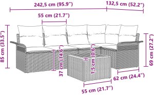 vidaXL 6-częściowy Zestaw Sof Ogrodowych z Poduszkami Beżowy Polirattan Akacja 9