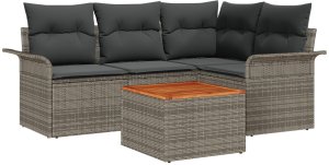 vidaXL Zestaw 5-częściowy sofa ogrodowa z poduszkami Szary Poly Rattan Acacia 2