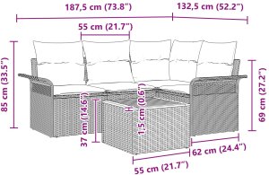 vidaXL Zestaw 5-częściowy sofa ogrodowa z poduszkami Szary Poly Rattan Acacia 9