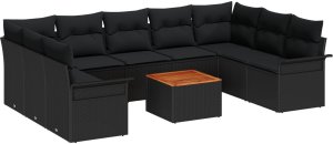 vidaXL Zestaw sof ogrodowych 10 części z poduszkami Czarny Polirattan Akacja 2