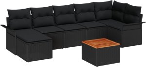 vidaXL Zestaw sof ogrodowych w 8 częściach z poduszkami Czarny Polirattan Akacja 2