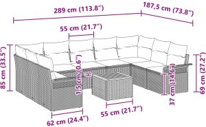 vidaXL Zestaw 10-częściowy sofa ogrodowego z poduszkami Beżowy Rattan Akacjowy 9
