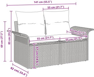 vidaXL Zestaw 10-częściowy sofa ogrodowego z poduszkami Beżowy Rattan Akacjowy 10