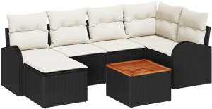 vidaXL Zestaw sof ogrodowych 7-częściowy z poduszkami w kolorze czarnym z polirattanu akacjowego 2