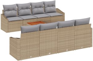vidaXL 9 Częściowy Zestaw Sof Ogrodowych z Poduszkami Beżowy Polirattan Akacja 2