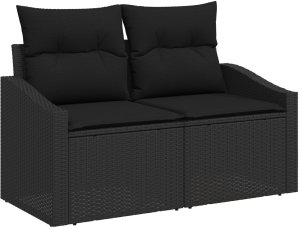 vidaXL 9-elementowy zestaw sof ogrodowych z poduszkami Czarny Poli Rattan Akacja 4