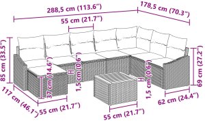 vidaXL 9-elementowy zestaw sof ogrodowych z poduszkami Czarny Poli Rattan Akacja 10