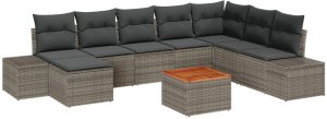 vidaXL 9-częściowy zestaw kanap ogrodowych z poduszkami szary polirattan akacja 2