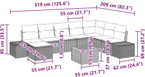 vidaXL 9-częściowy zestaw kanap ogrodowych z poduszkami szary polirattan akacja 10